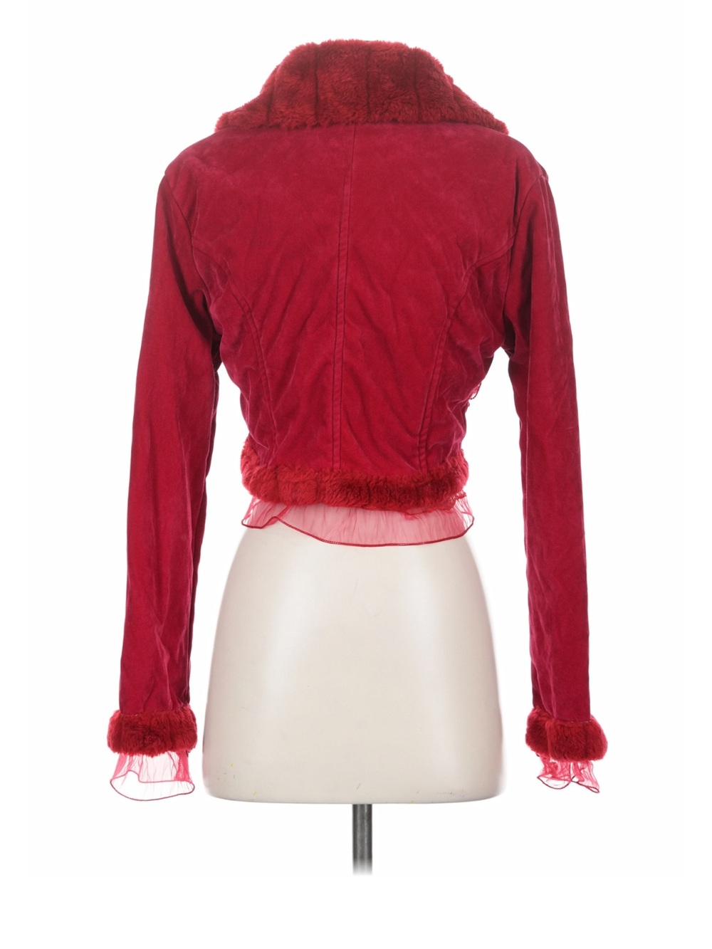 Silver Kiss Red Ruffle Crop Jacket - Picture 2 of 5